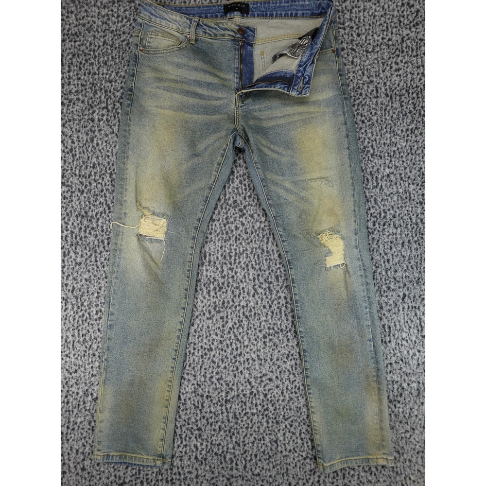 Richie Le Jeans Mens 34 Light Blue Distressed Slim Fit Dirty Wash Denim